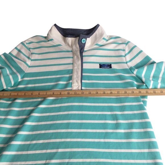 L.L.Bean Rugby Pullover Womens Large Green White Striped Henley Long Sleeve Top - Picture 5 of 16